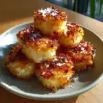 Cottage Cheese Crispy Parmesan Bites 2 Crispy golden cottage cheese parmesan bites served on parchment paper