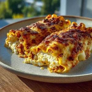 Crispy cottage cheese lasagna roll-ups with golden edges and melted mozzarella on top