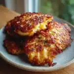 Crispy cottage cheese hash browns served golden brown in a skillet