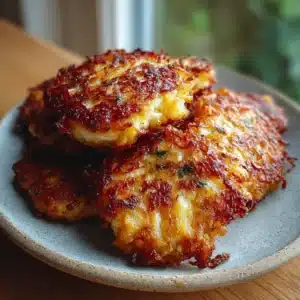 Crispy cottage cheese hash browns served golden brown in a skillet