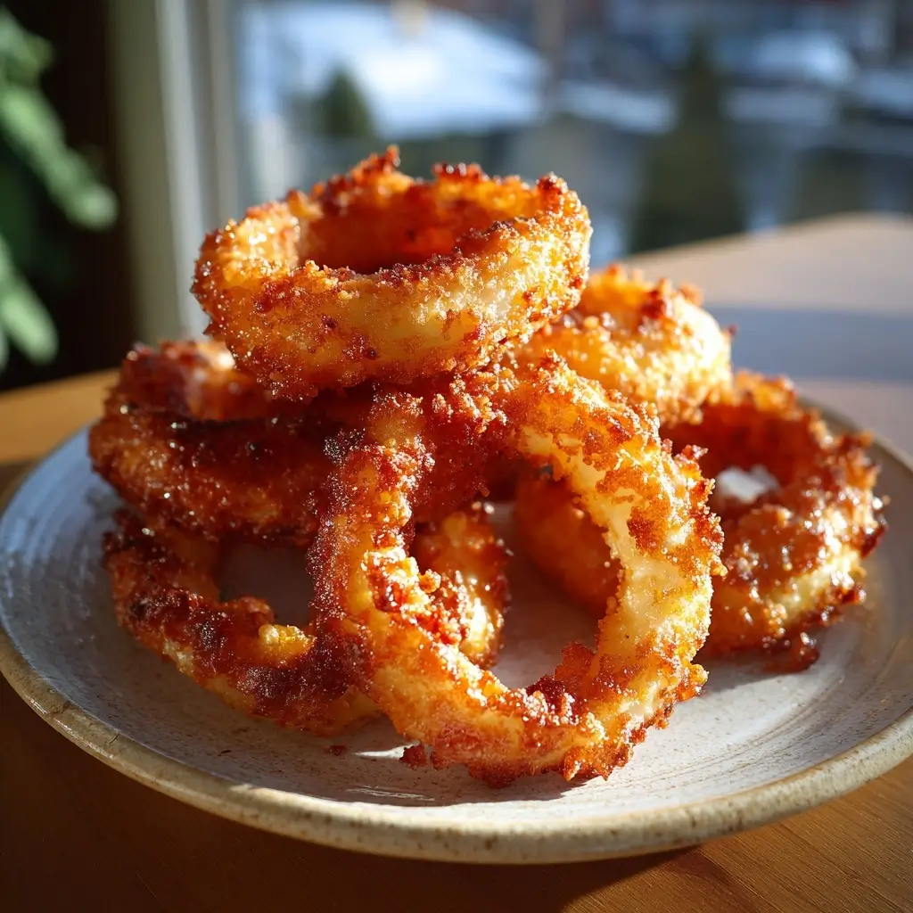 Crispy cottage cheese onion rings cooked in the air fryer until golden brown