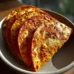 Crispy cottage cheese taco shells baked golden and shaped into high protein taco shells