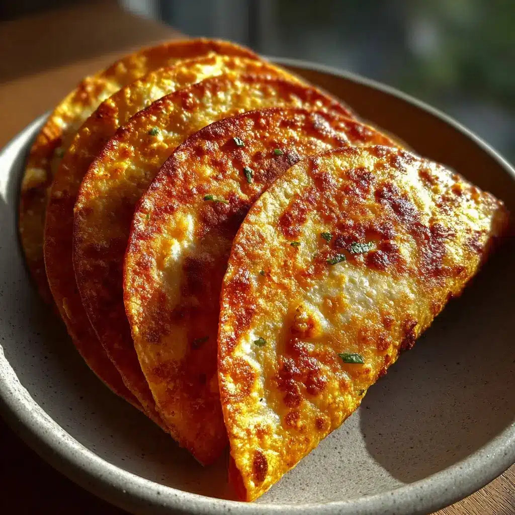 Crispy cottage cheese taco shells baked golden and shaped into high protein taco shells