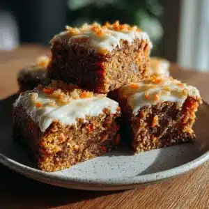 Healthy no sugar cottage cheese carrot cake bars made with oats and walnuts