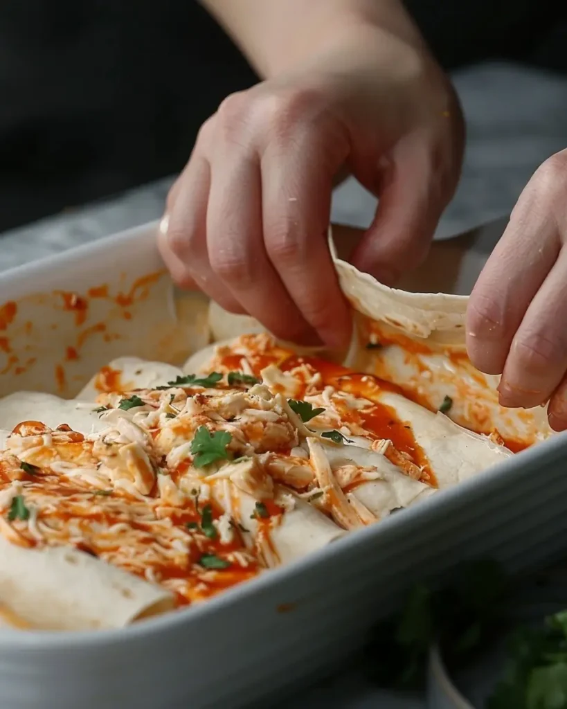 Rolling cottage cheese chicken enchiladas