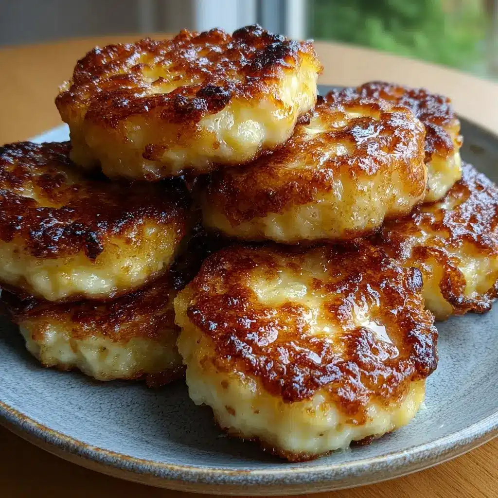 Golden 2-ingredient banana cottage cheese pancake bites served on a plate with banana slices and maple syrup