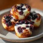 2-Ingredient Cottage Cheese Blueberry Lemon Pancake Bites baked until golden in a mini muffin pan