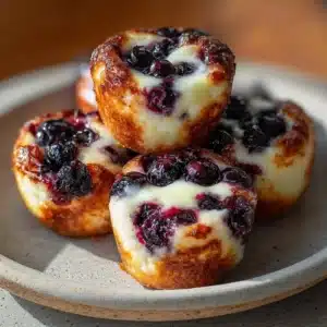 2-Ingredient Cottage Cheese Blueberry Lemon Pancake Bites baked until golden in a mini muffin pan