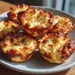 Golden 2-Ingredient cottage cheese breakfast muffin tin bites served on a plate