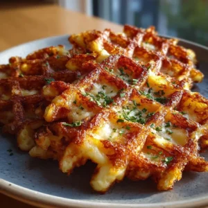 Crispy 2-ingredient cottage cheese hash brown waffle fries served hot on a plate
