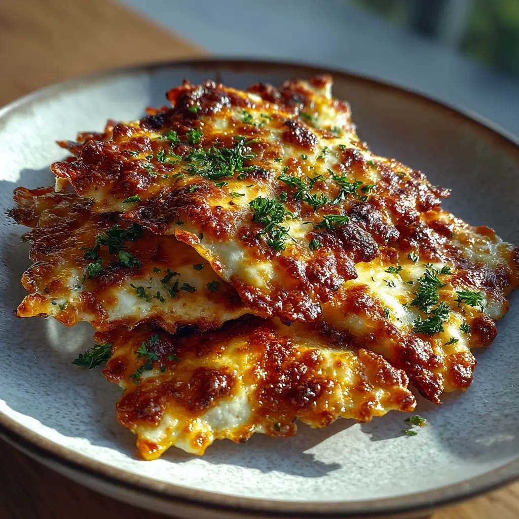 Crispy 2-ingredient cottage cheese lasagna crisps baked until golden brown on a parchment-lined tray