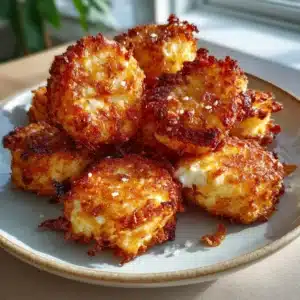 Golden baked cottage cheese zero-potato curly fry bites on a tray