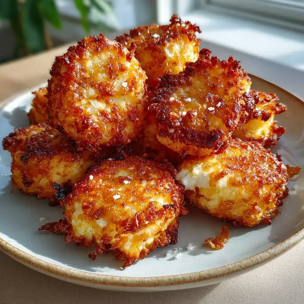 Golden baked cottage cheese zero-potato curly fry bites on a tray