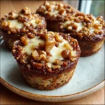 Cottage cheese banana bread bites topped with crunchy walnuts on a plate