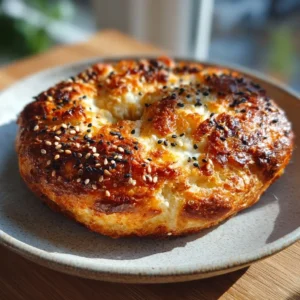 2 ingredient cottage cheese bread with everything bagel seasoning crust sliced on wooden board
