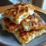 Golden cottage cheese breakfast pocket squares folded open to show a cheesy savory center