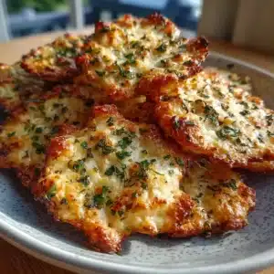 Crispy cottage cheese cracker chips seasoned with Italian herbs on a plate