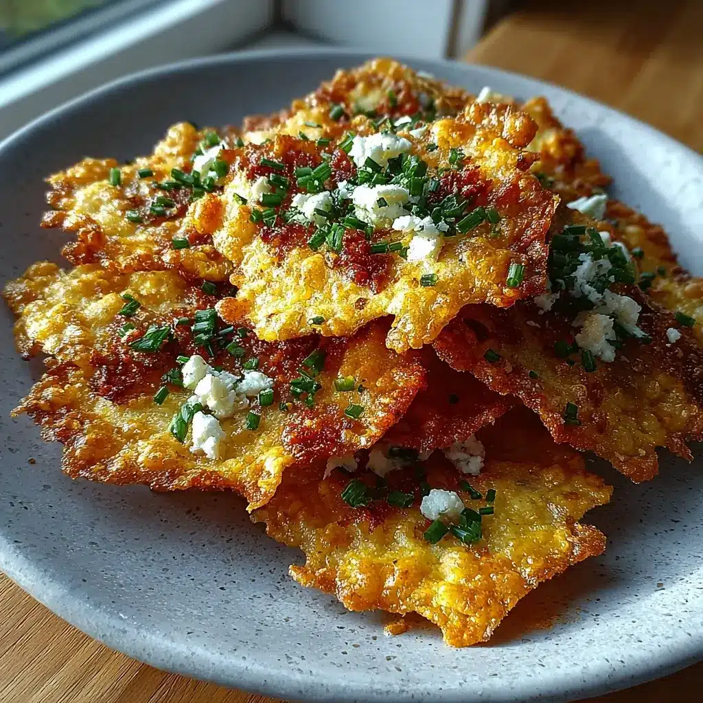 Crispy cottage cheese shell nachos topped with melted cheese, jalapeños, tomatoes, onion, and avocado
