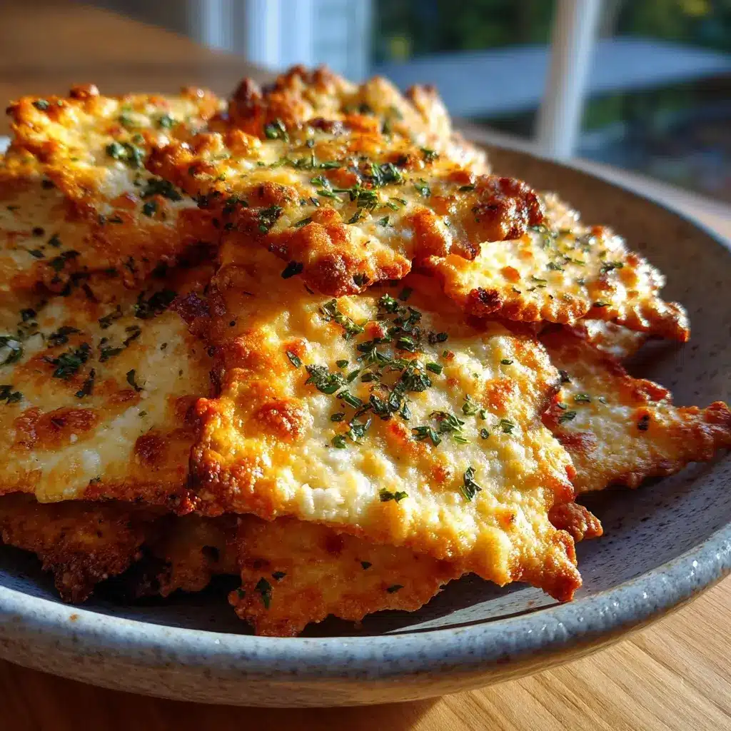 Crispy cottage cheese garlic herb cracker chips served on a plate