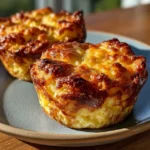 2-Ingredient Cottage Cheese Ham & Swiss Muffin Tin 2 Golden cottage cheese ham and Swiss egg bites in muffin tin, high protein breakfast