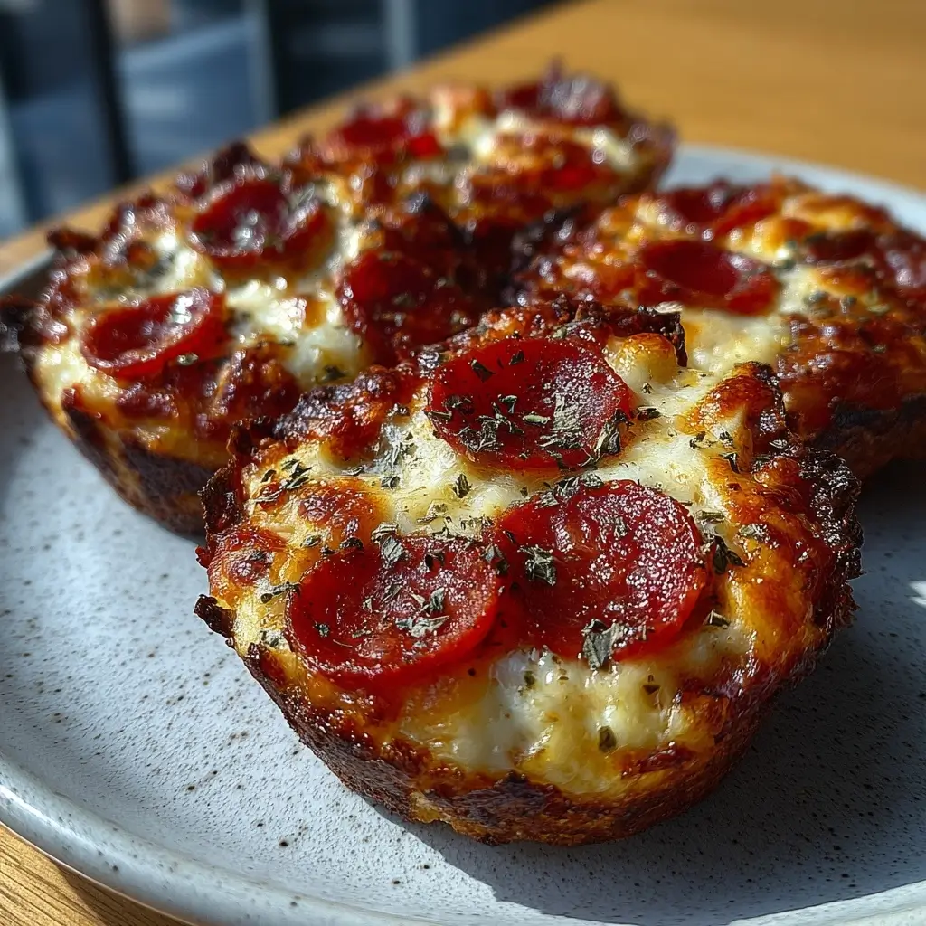 Cottage cheese mini pizza cups topped with mozzarella, cherry tomatoes, and fresh basil