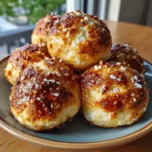 Golden cottage cheese pretzel bites on a plate with a soft bakery-style pull