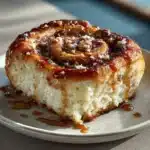 Flourless cottage cheese cast iron cinnamon roll bake with cinnamon swirl and glaze