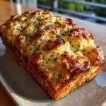 2-Ingredient Cottage Cheese Bread Loaf — Cheddar Jalapeño Pull-Apart 2 Golden 2-ingredient cottage cheese bread loaf with cheddar and jalapeños pulled apart while warm