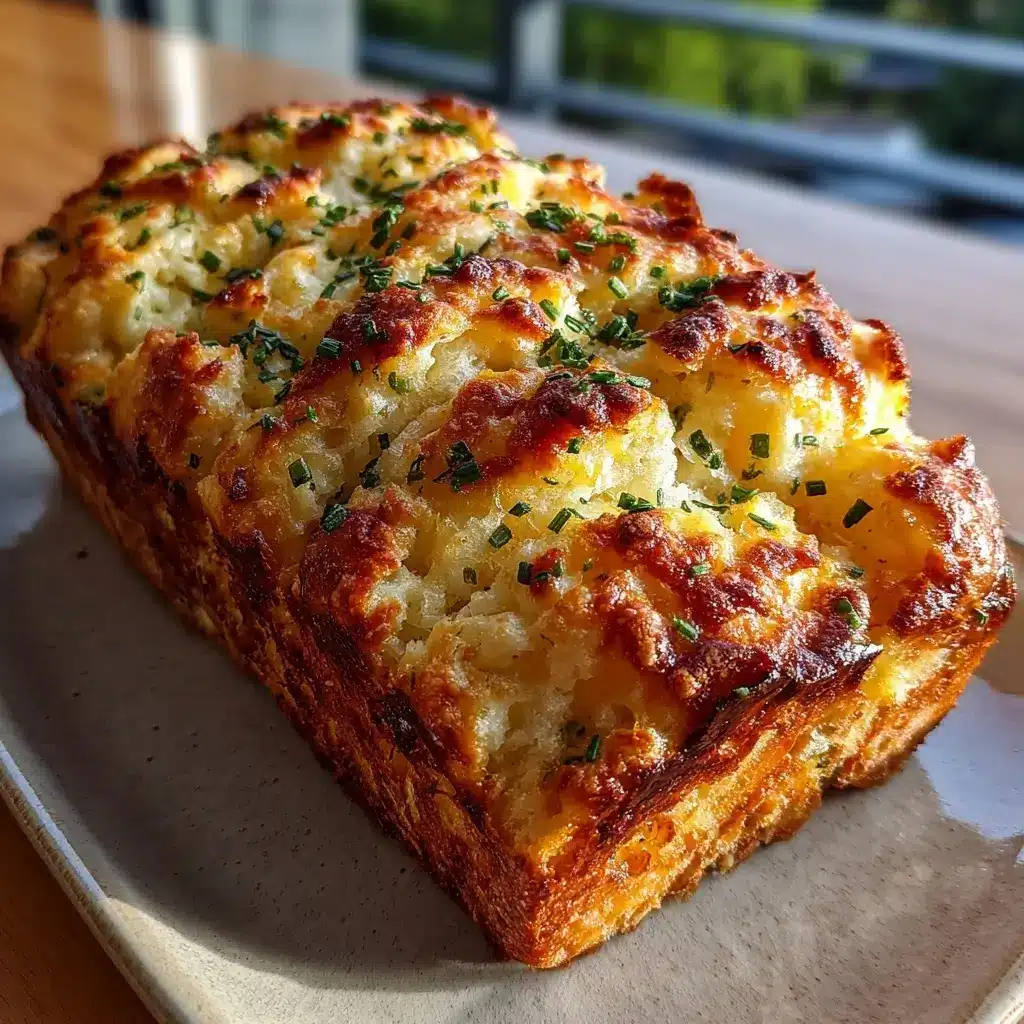 Golden 2-ingredient cottage cheese bread loaf with cheddar and jalapeños pulled apart while warm