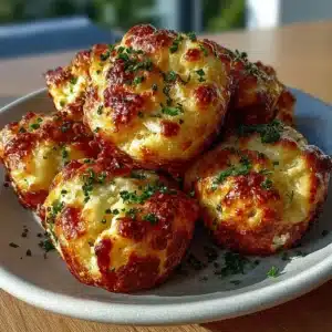 Golden 2-ingredient cottage cheese garlic knot bites in a pull-apart pan with garlic butter and parsley