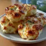 2-Ingredient Cottage Cheese Stuffed Dinner Roll Bombs — Garlic Butter Melt Center 2 Golden cottage cheese stuffed dinner roll bombs brushed with garlic butter and filled with melted cheese