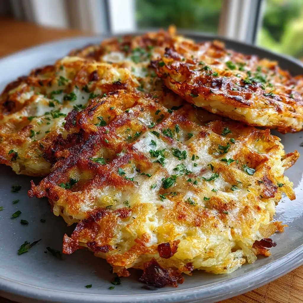 Crispy 2-ingredient cottage cheese zero-potato waffle hash brown served hot with a golden crust and soft center