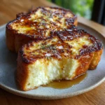 Sliced 2-ingredient cottage cheese custard French toast loaf with maple syrup