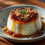 2-Ingredient Cottage Cheese Panna Cotta topped with berries and pistachios