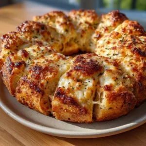 Golden 2-ingredient cottage cheese pizza pull-apart bread ring with melted mozzarella and pepperoni