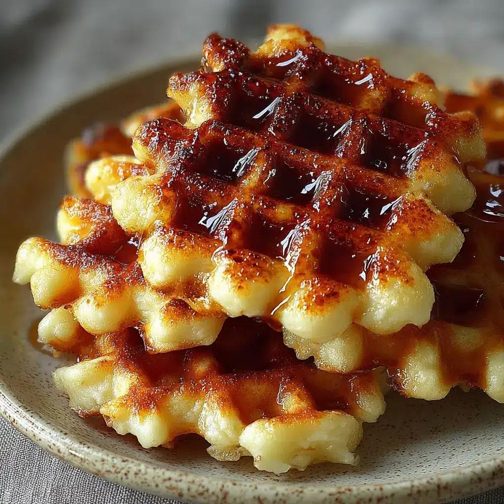 Golden cottage cheese honey butter waffle squares served warm with honey drizzle