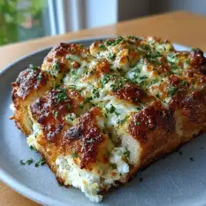 Cottage Cheese Chicken Parm Pull-Apart Slab with melted mozzarella and marinara sauce