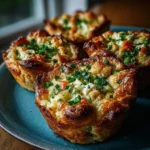 Cottage cheese chicken pot pie cups baked in a muffin tin with creamy chicken and vegetable filling
