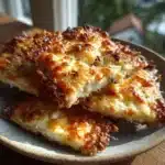 Golden crispy cottage cheese cracker sheet squares baked on a pan