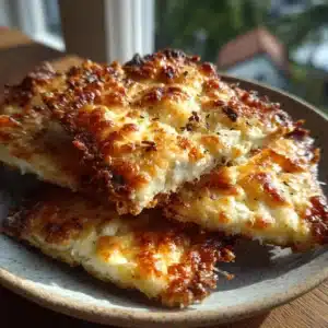 Golden crispy cottage cheese cracker sheet squares baked on a pan