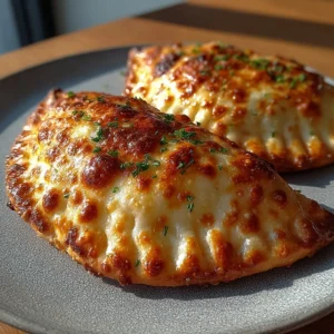 Golden cottage cheese crispy hot pocket fold sliced open with melty cheesy filling and steam rising