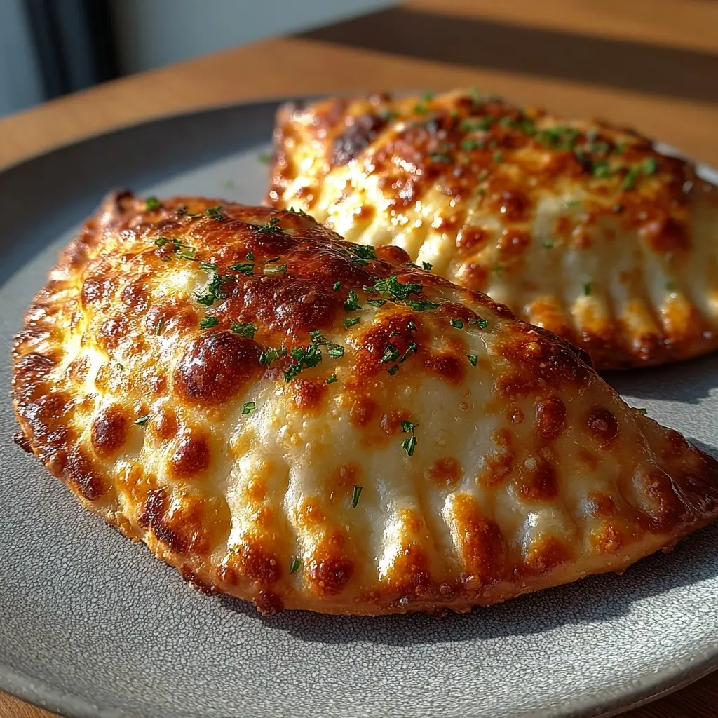 Golden cottage cheese crispy hot pocket fold sliced open with melty cheesy filling and steam rising