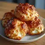 Golden cottage cheese croissant crunch bombs with crispy flaky tops and cheesy soft centers