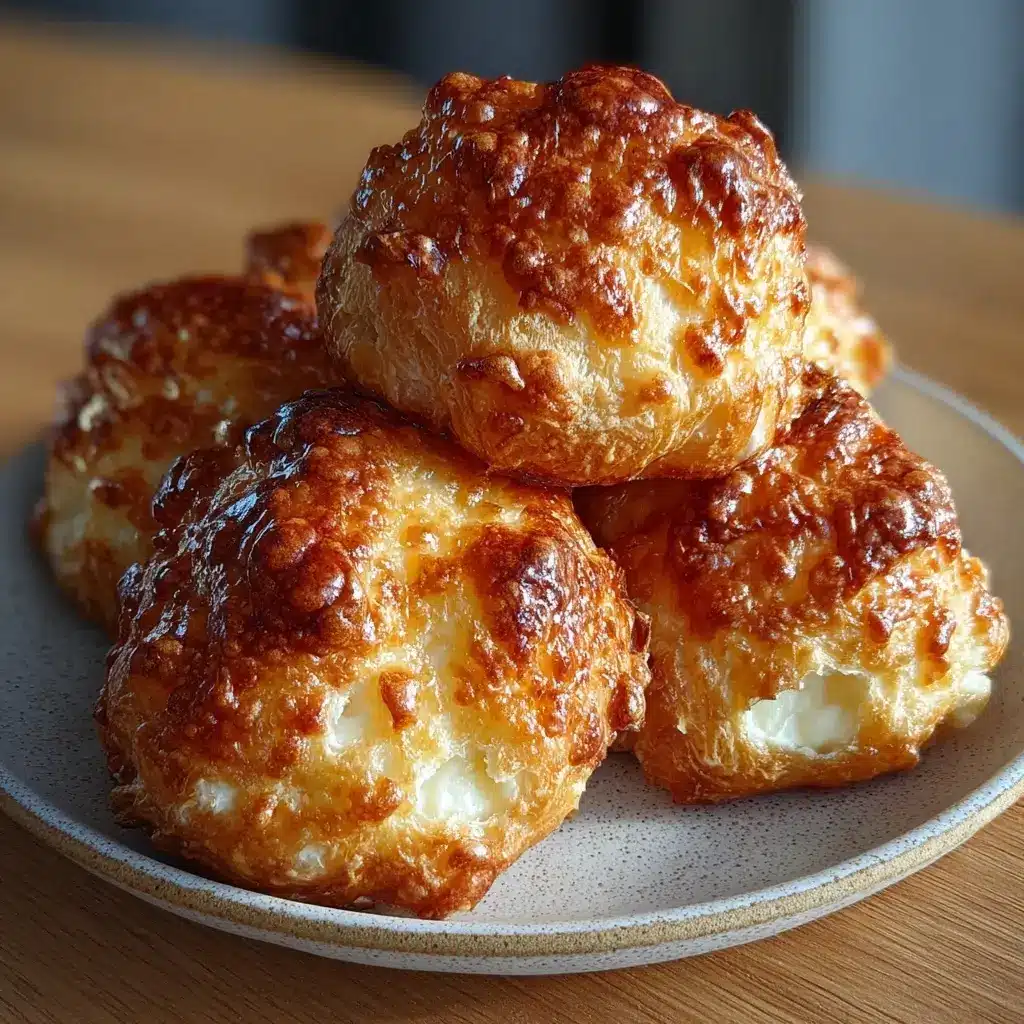 Golden cottage cheese croissant crunch bombs with crispy flaky tops and cheesy soft centers