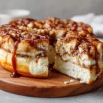 Giant cottage cheese laminated cinnamon roll with glazed peel-apart layers