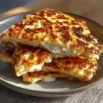 Golden cottage cheese grilled cheese foldover pockets with melted cheese pull