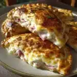 Cottage cheese ham and cheese foldover pockets with melted cheese pull and golden edges