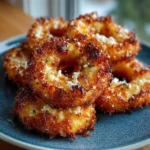 Baked cottage cheese onion ring melt towers with crispy golden edges and melted cheese center
