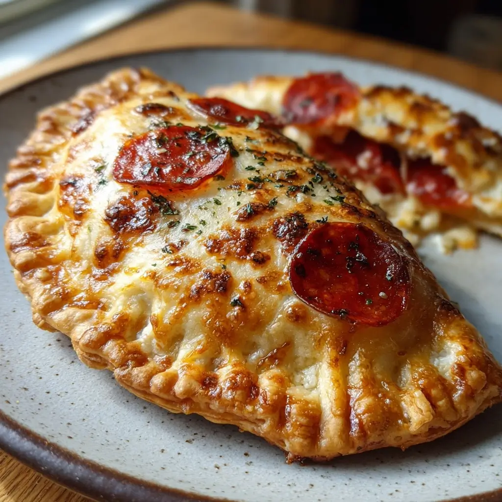 Golden cottage cheese pepperoni pizza pockets with melted cheese and pizza sauce