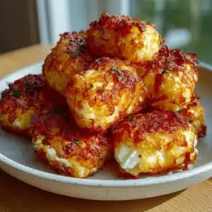 Cottage cheese tater tot nugget bites with crispy golden edges and cheesy center
